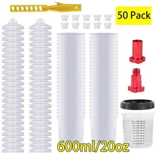 50 Pack Disposable Paint Spray Gun Cup Liners & Lid System Kit 20oz 600ML Cups