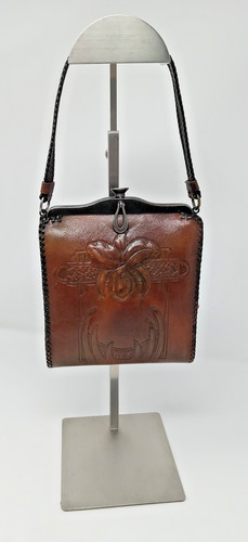 Antique CORDOVA Arts & Crafts Tooled Leather Frame Handbag