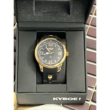 Kyboe Uomo Gigante 48MM Cassa Nera Cinturino Silicone Nero Bordo Oro Illumina Nuovo