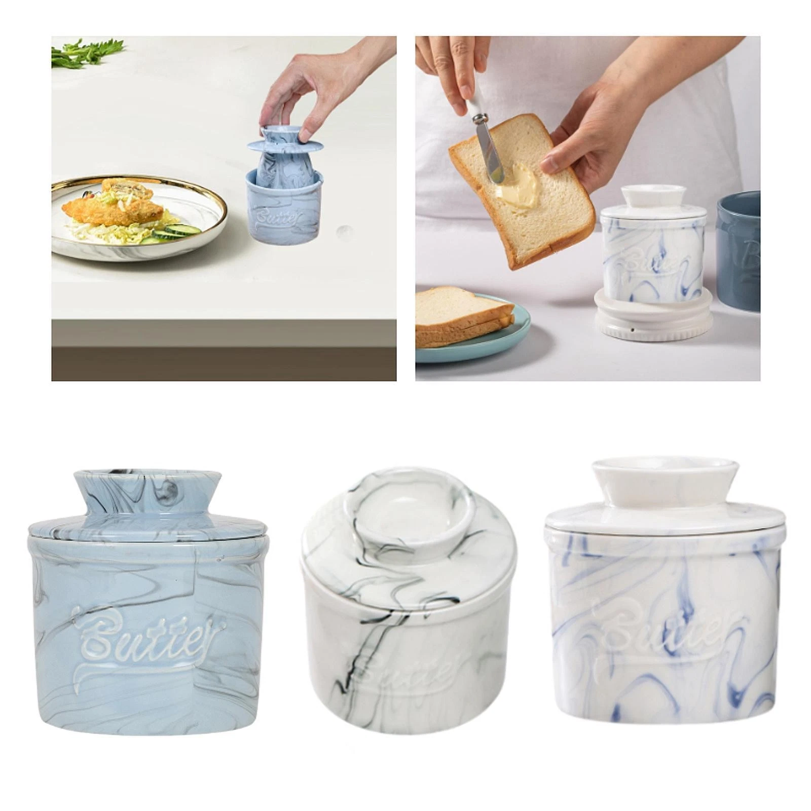 Butter Dish Porcelain Butter Container for Fresh Spreadable Crock with Lid for