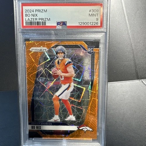 2024 Panini Prizm Orange Lazer #309 Bo Nix RC Rookie PSA 9 MINT
