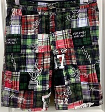 Polo Ralph Lauren Boys Madras Plaid Shorts Size 18 REVERSIBLE Patchwork Navy