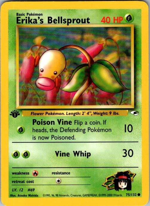 Erika's Bellsprout 75/132 Common Gym Heroes Pokemon 1st Edition Near Mint