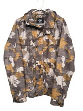 LRG Mens Small Jacket Leaf Camo Lightweight Hooded Windbreaker Allover Print