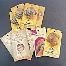 Vintage Hair Nets Unused New Old Stock NOS Lot of 9 Grey Blonde Brown 1950s-70s