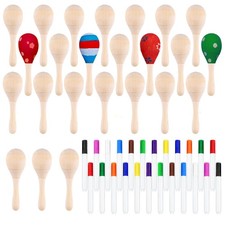 CHRORINE 24/36Pcs Wooden Maracas for Kids, DIY Set with 24Pcs Color Pens,