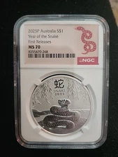 2025P Australia S$1 Year Of The Snake First Releases NGC MS70 1 oz Silver