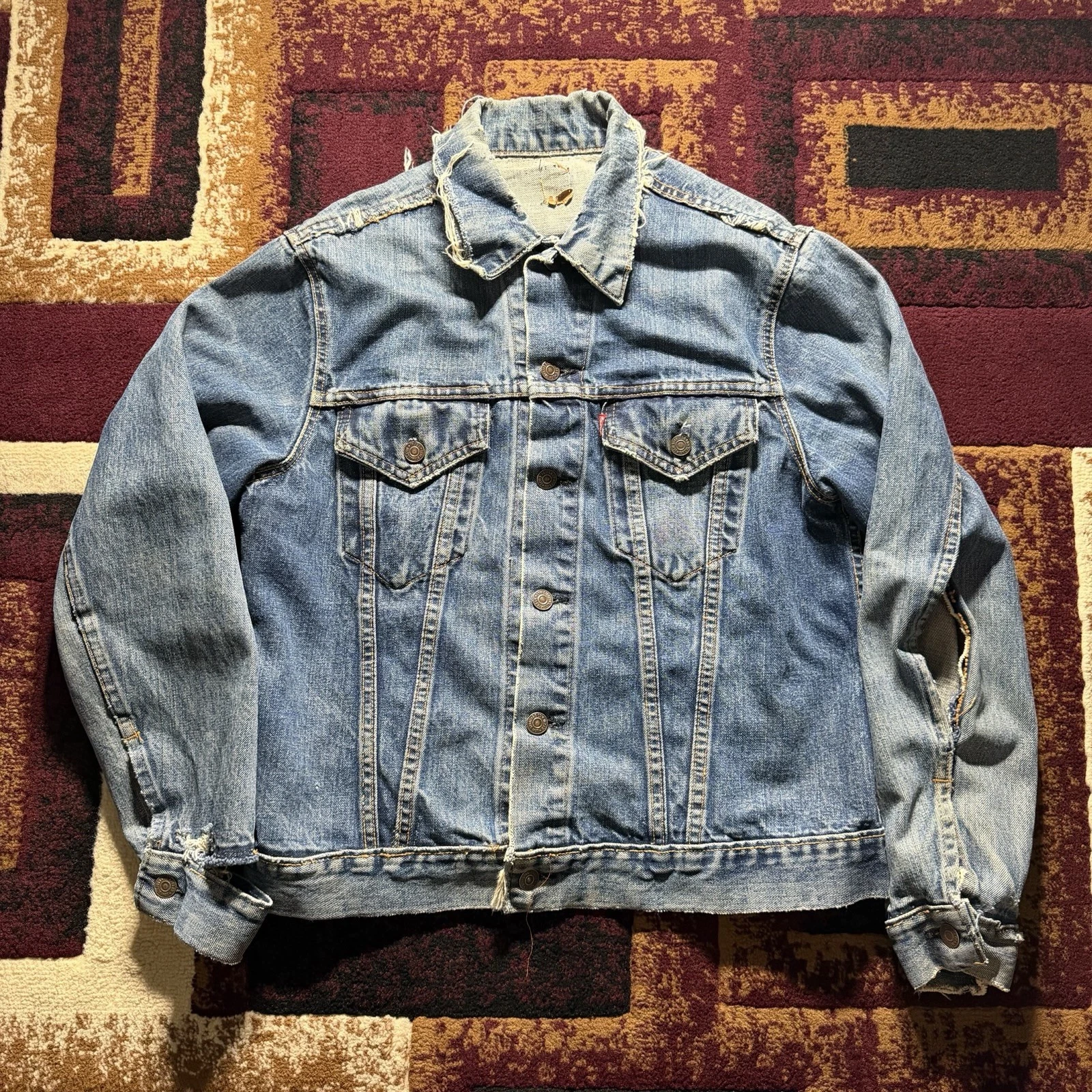 Vintage 1970s Levi’s Type 3 Big E Trashed Distressed Faded Jacket Sz Medium