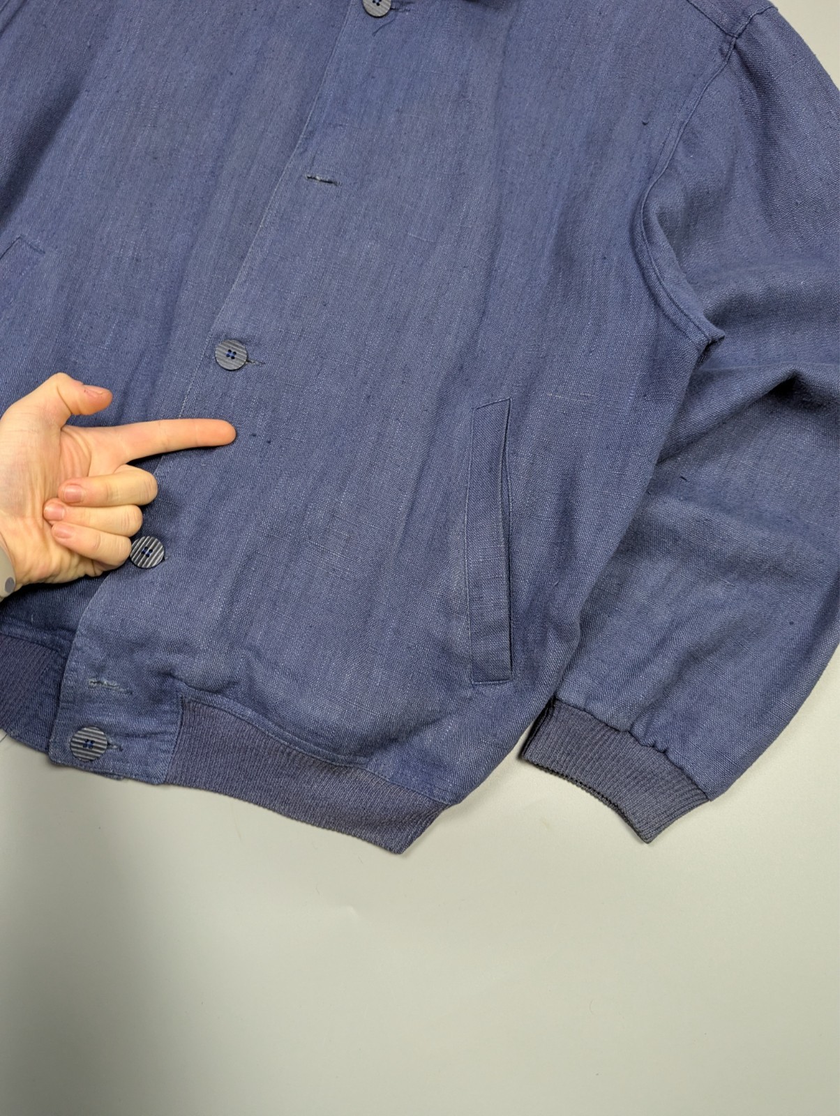 Gran Sasso Vintage Rare 70s Linen Bomber Jacket Boxy Fit Faded Blue Italy L/XL image 9