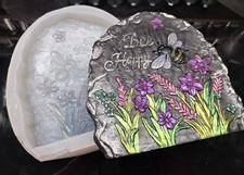 Handmade BEE HAPPY Standing Garden stone Mold For Resin