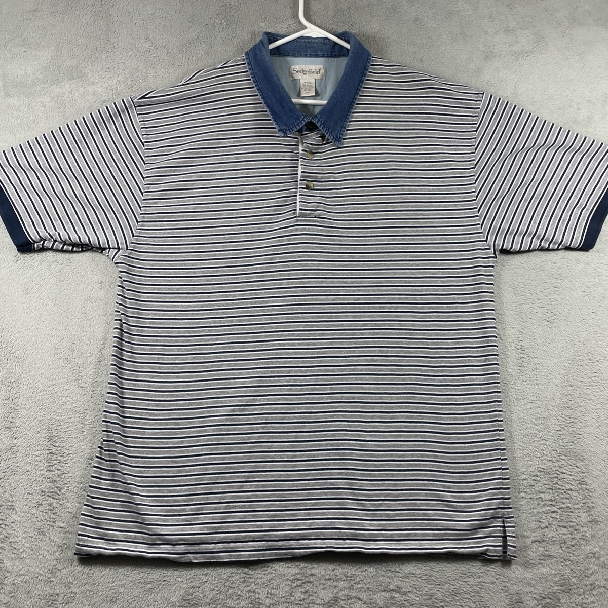 Sedgefield Polo Shirt Men 2XL Striped Denim Collar Short Sleeve