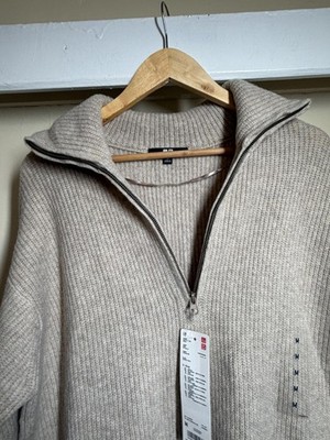 Uniqlo Herren Pullover beige gerippt Half-Zip
