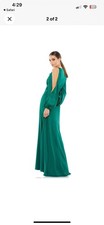 New MAC DUGGAL RHINESTONE TRIM PUFF SLEEVE GATHERED GOWN In Emerald Green Sz 2