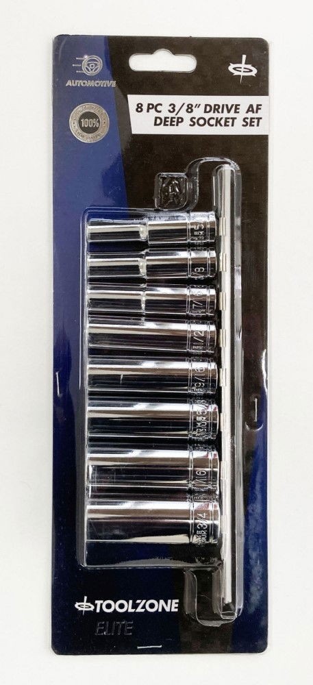 Deep Socket Set 8 Pieces 3/8"" Drive Af Crv 5/16""-3/4"" - Toolzone KDPSS303