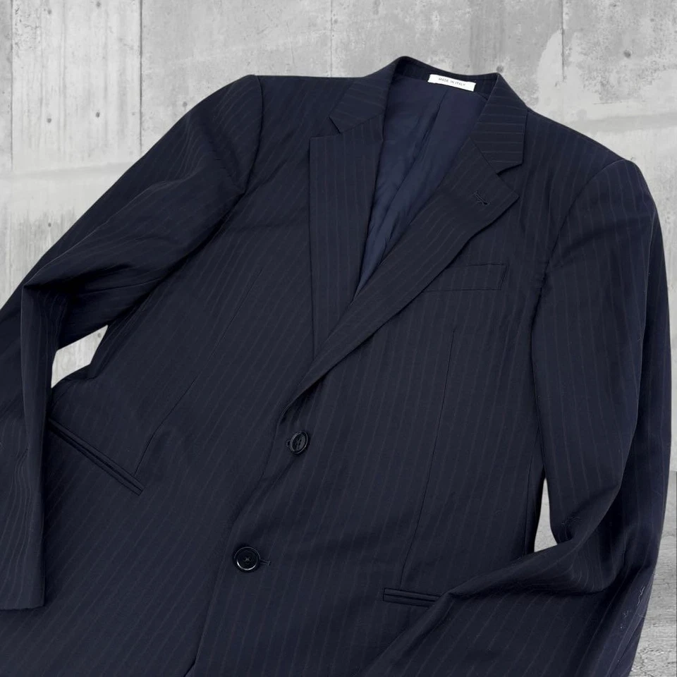 Conjunto de traje para hombre ARMANI, chaqueta, azul marino oscuro, rayas, talla M 100 % lana U7416 Foto 3 de 4