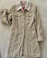 Vintage Y2K Esprit Jacket Below Knee Tan Corduroy Sherpa Warm Winter Size Small