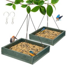 2 Pack Platform Bird Feeder Tray for Outdoor Hanging - Durable Recycled Plast...