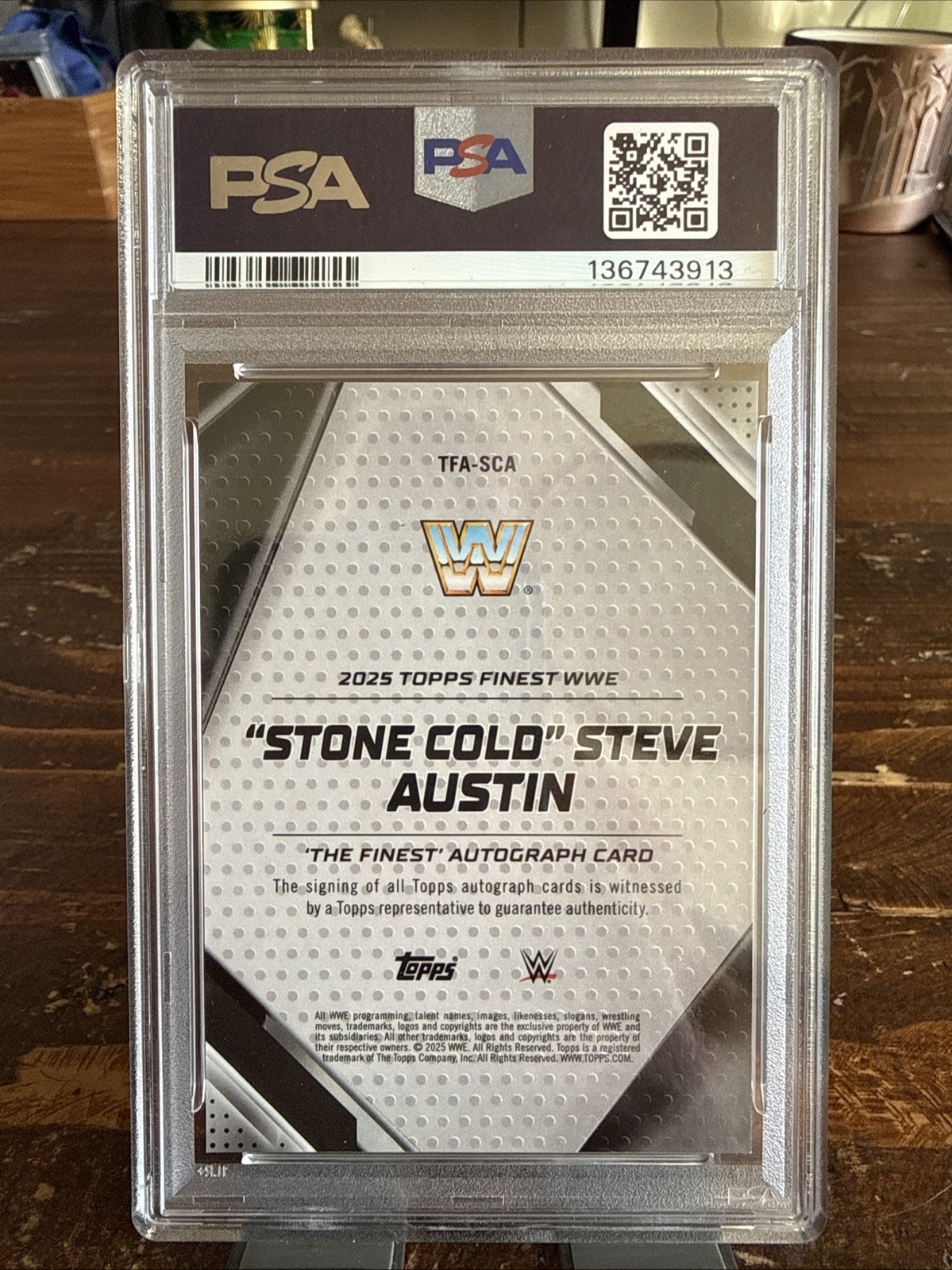 2025 WWE Topps Finest Stone Cold Steve Austin  On Card Auto 06/50 GOLD PSA 9 view 2