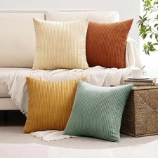 Pack of 4 Stripe Velvet Cushion Covers Decorative 18 x 18 Square Cushions Throw
