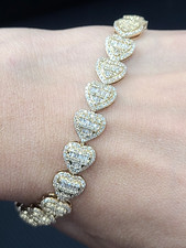 100 Genuine 3.35CTW Diamonds Eternity Heart Bracelet 14K Yellow Gold 7.5"