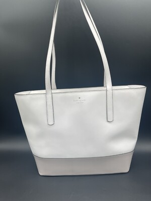 Kate Spade Briel Large White Gray Smooth Leather Tote Colorblock -Retail  $329 - Main Image