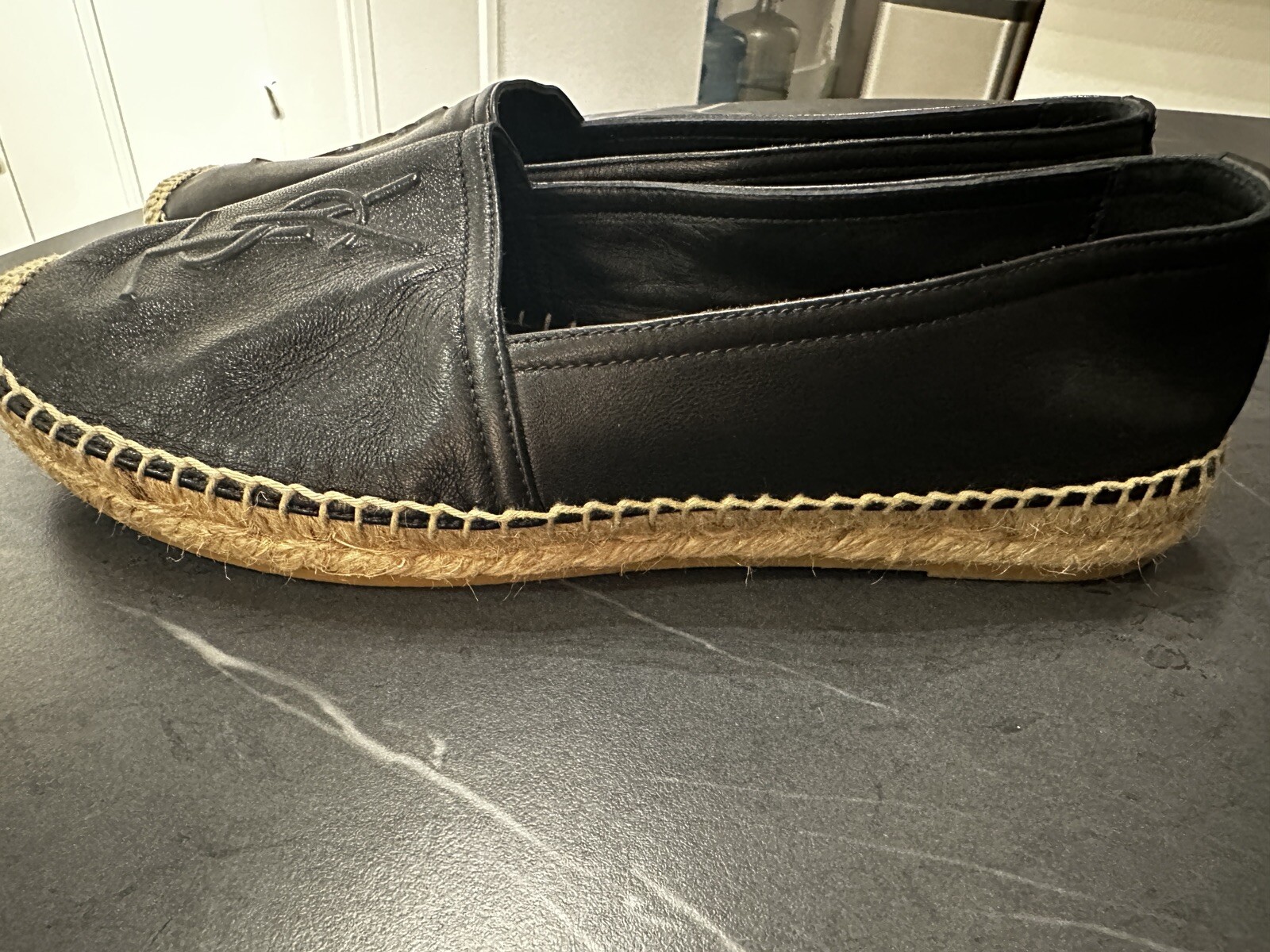 Espadrillas SAINT LAURENT YSL logo piatto in pelle nera taglia 7 37