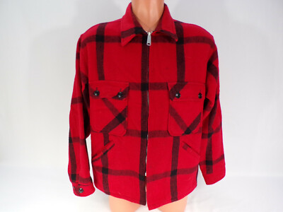 Vintage USA Penneys Foremost Wool Jacket Mens Large Hunters Red Black 4Pockt H22
