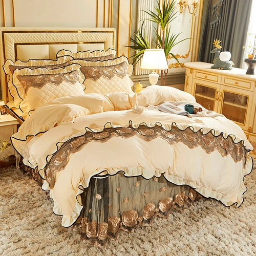 Spitze Samt Bettbezug Set mit 2 Kissenbezügen Doppelbett Queen Bettbezug Weich - Bild 92 von 101