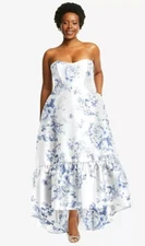 ALFRED SUNG STRAPLESS FLORAL HIGH-LOW RUFFLE HEM MAXI DRESS W POCKETS SIZE 10 R
