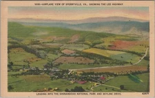 Postcard Airplane View Sperryville VA Showing Lee Highway Shenandoah Ntl Park