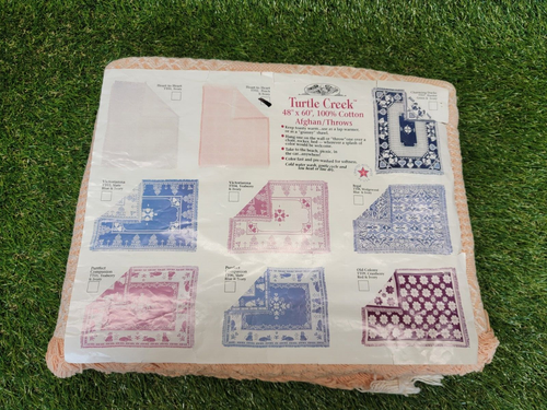 Turtle Creek Afghan Throw Heart To Heart Peach & Ivory 48"×60" 100% Cotton USA - Picture 2 of 15