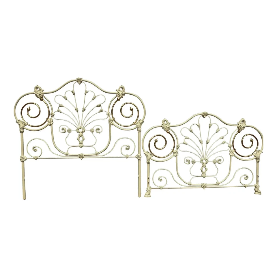 Glamoroso Hollywood Regency estilo vintage esmalte, hierro + cama de latón - tamaño queen Foto 3 de 4
