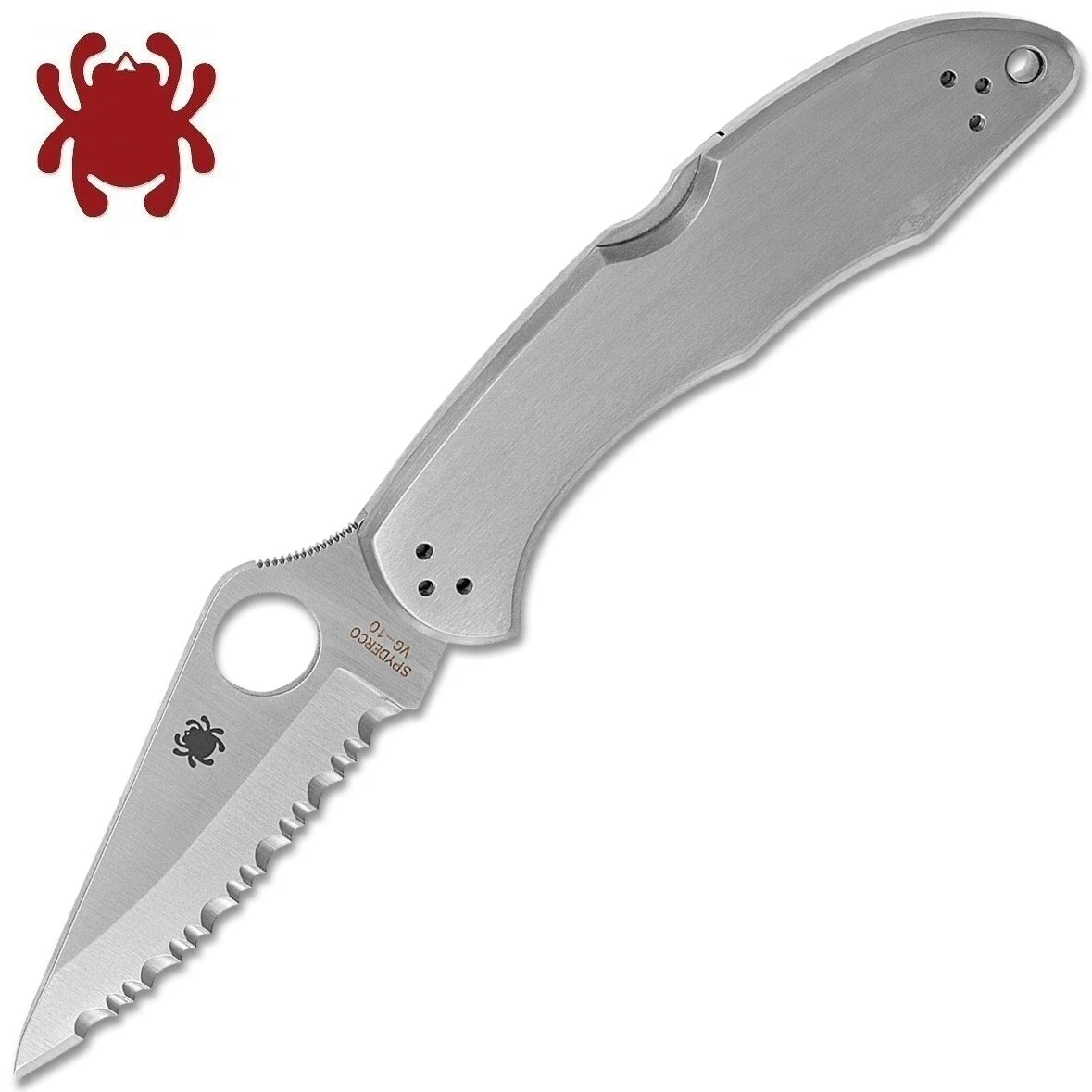 Spyderco Delica 4 VG10 Satin Serrated Blade Stainless Steel Handles C11S