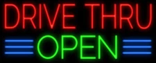 Drive-Thru Open 20"x10" Neon Light Sign Lamp Food Pizza Wall Decor Real Glass