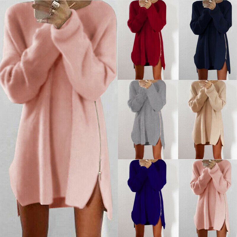 Women Ladies Oversized Roun Neck Top Chunky Knit Long Sweater Baggy Jumper  Dress | eBay