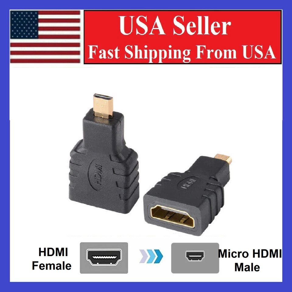 2 Pack Micro HDMI Type D Male To HDMI A Female Cable Adapter Converter Connector - Image 2 of 4