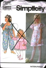 7642 Vintage Simplicity Sewing Pattern Girls Dress Jumpsuit Easter UNCUT OOP