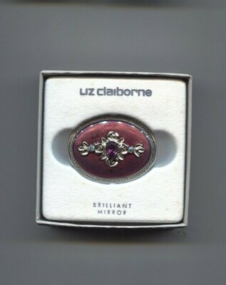 Vintage mod Liz Claiborne purple enamel Mirror silver Tone last two