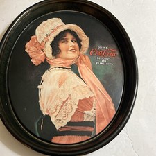 Vintage 1972 DRINK COCA-COLA Advertising Metal Oval Serving Tray 1914 BETTY GIRL