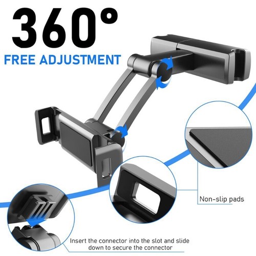 Car Headrest Mount, Angle Adjustable Headrest Tablet Holder for 4.7" to 12.3" - Afbeelding 3 van 8