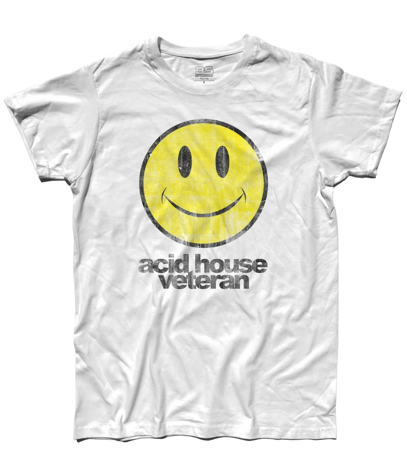 T-shirt uomo vintage ACID HOUSE VETERAN maglietta house music musica hippie - Immagine 3 di 4