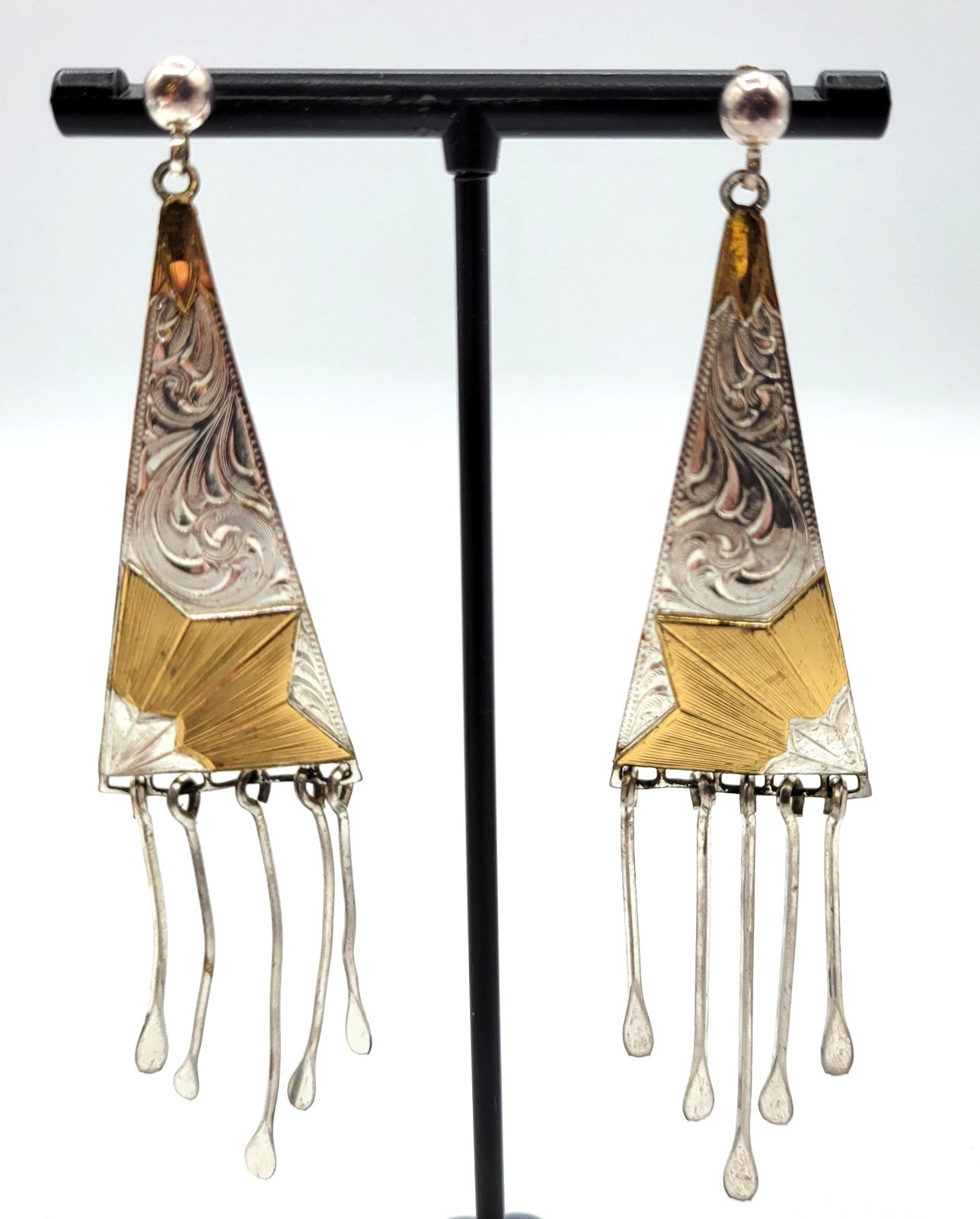 Montana Silver Two-Toned Triangular Earrings W/ M… - image 1