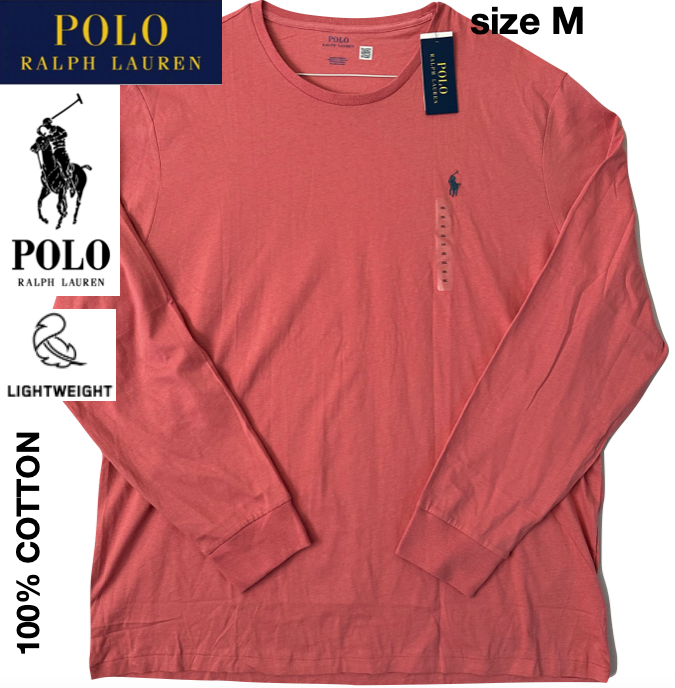 PONY POLO RALPH LAUREN MEN'S SWEATSHIRT M RED PINK CREW NECK LONG SLEEVE