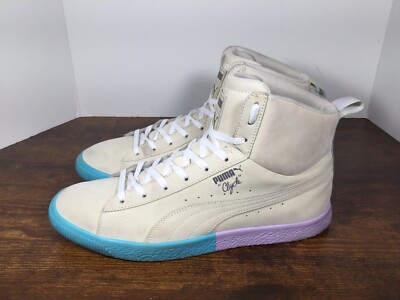Puma Clyde High Tops Leather White Men's 10 Sneakers Casual Shoes Purple Blue