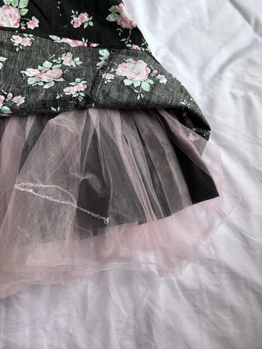 Vintage George A-Line Skirt Black Floral Babydoll Pink Tulle Detail Size S/UK 8 - Picture 21 of 23