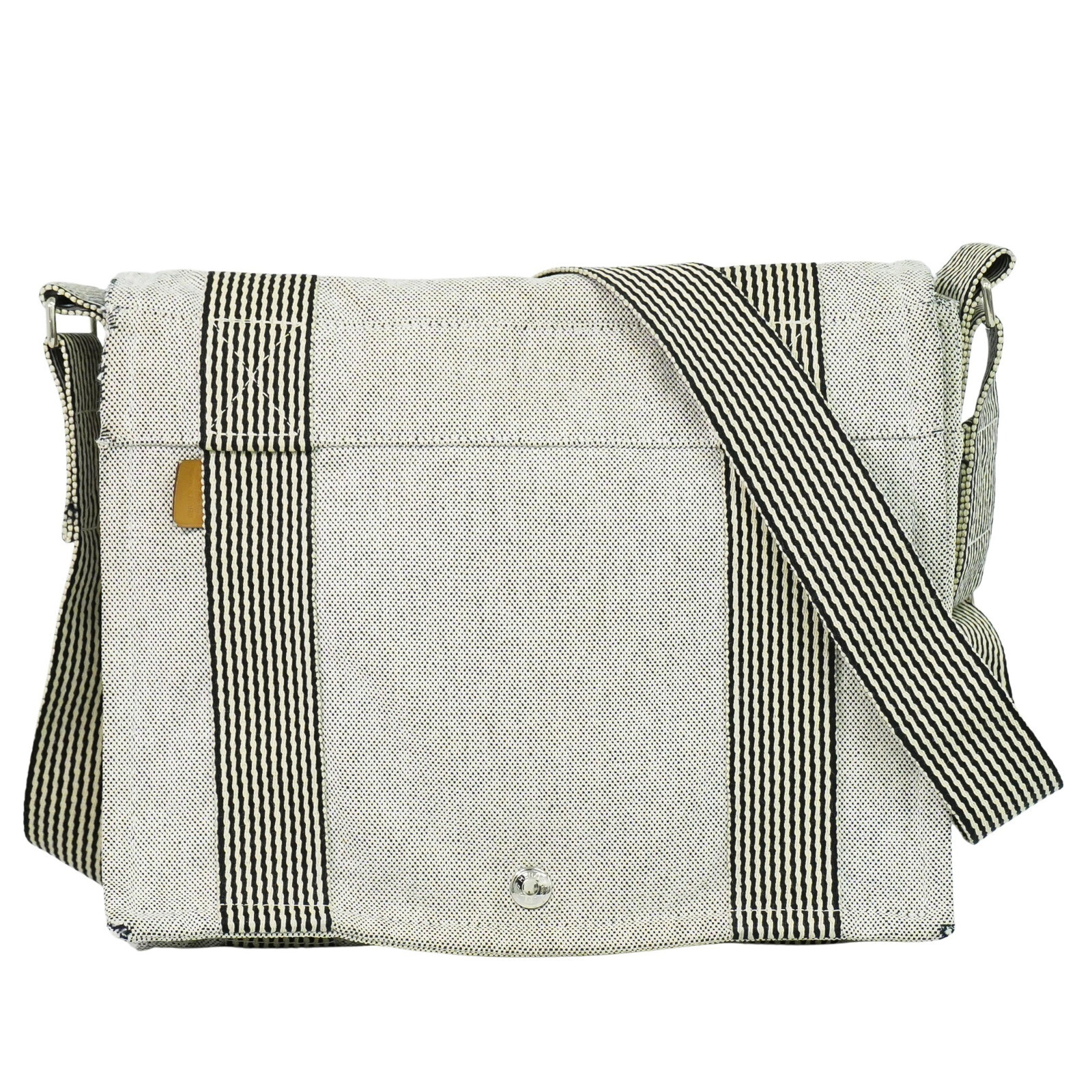 HERMES Fourre Tout Canvas Shoulder Bag in White Black Silver
