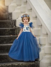 NWT Dollcake "Ruby" Teal Blue Tulle Teal Blue Floral Maxi Dress Girls sz 10 HTF