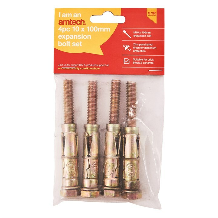 4PC M10 x 100mm EXPANSION BOLTS RAWL CONCRETE STONE HEAVY DUTY AMTECH SHELVING