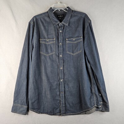 Marc Ecko Jean Shirt Mens Large Blue Denim Twill Basic Western Rugged