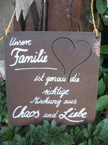 Spruchtafel EdelRost Tafel Schild "Familie, Chaos u. Liebe